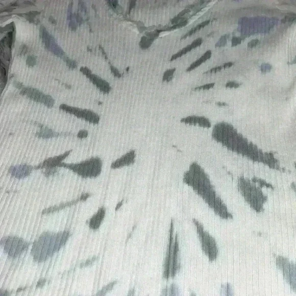 Maven West Gray Tie Dye knit Sheer Sleeve Plunge Neckline Folk Lore Top, S - Picture 4 of 12
